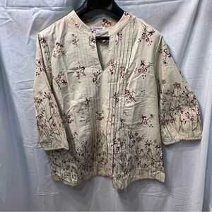SERENGETI Floral Tunic 100% Cotton 3/4 sleeve Size L (14-16) NWOT